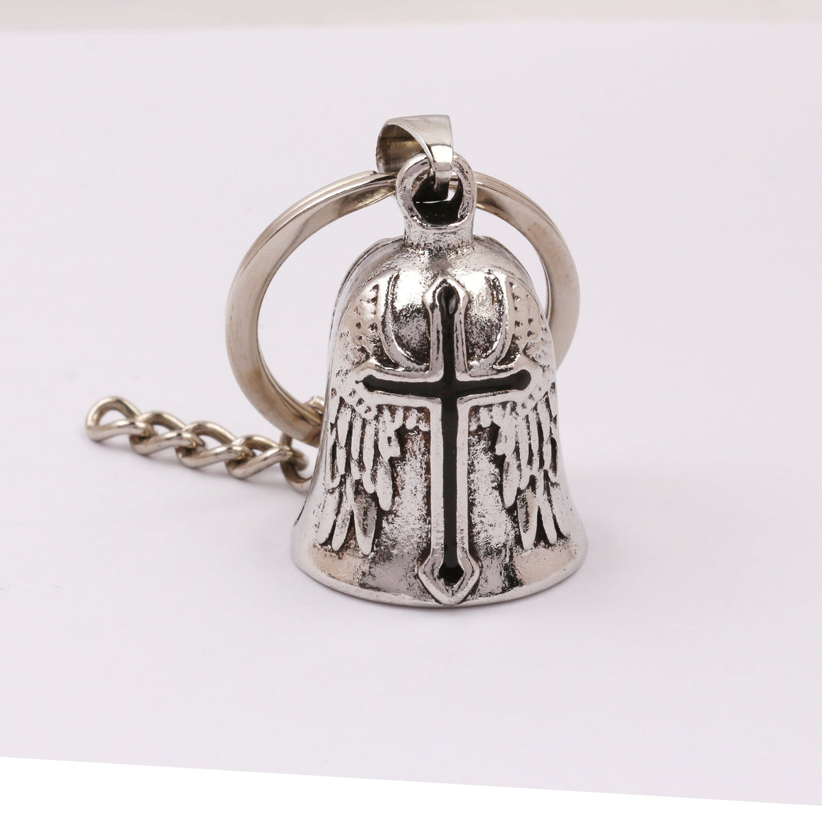 Dripping Cross Retro Punk Angel Wings Motorcycle Lucky Bell Key Necklace