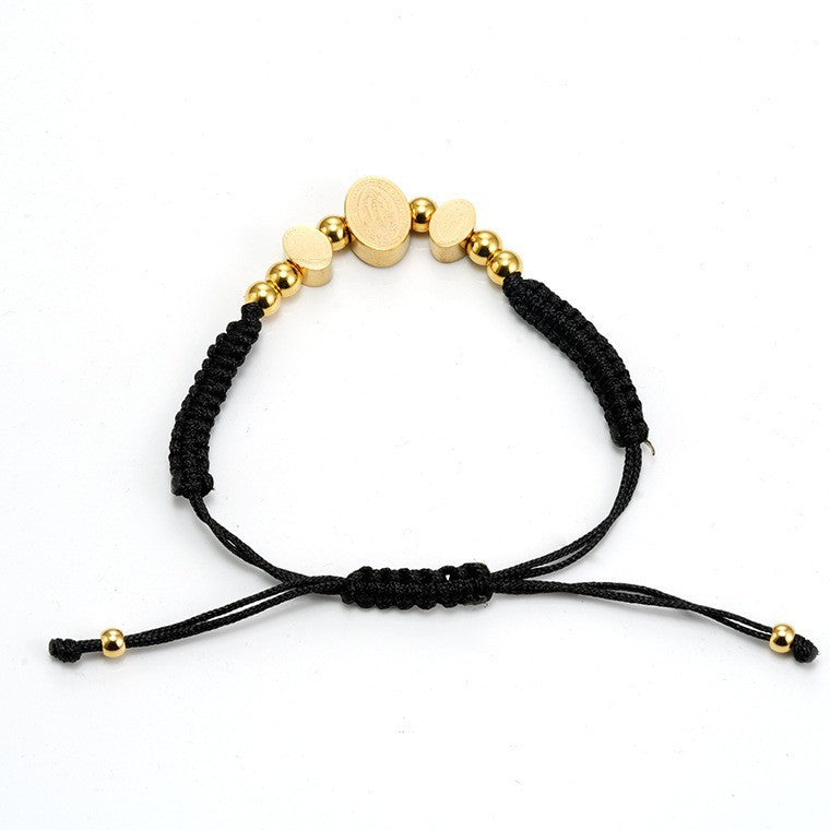 Gold Stainless Steel Braided Rope Titanium Priest Bracelet