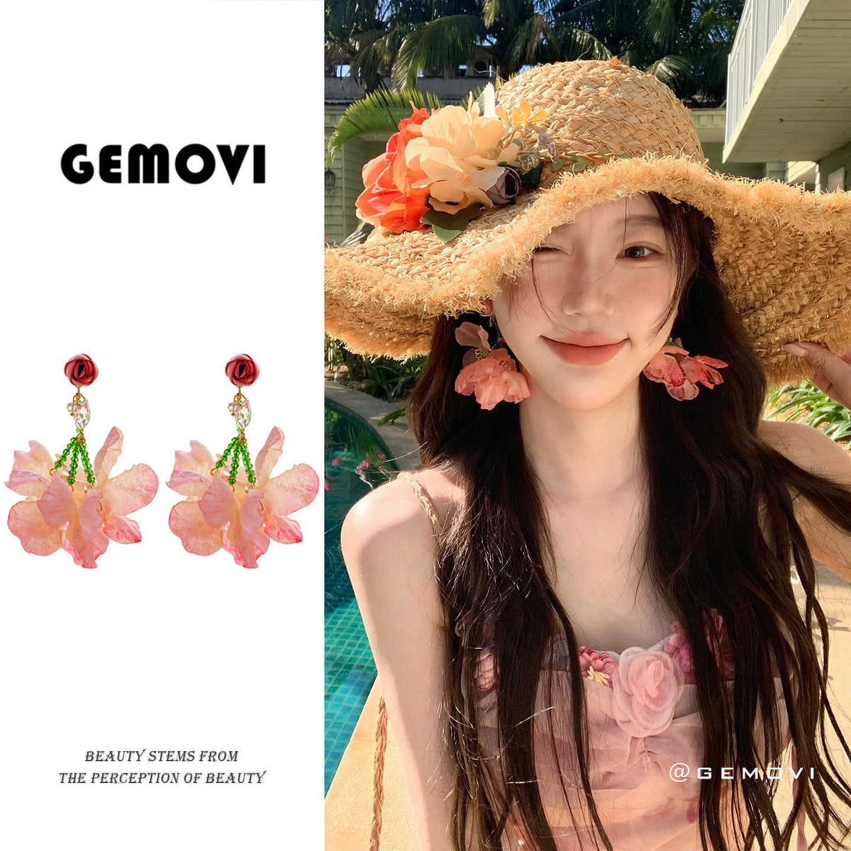 Flower Female Niche Beaded Seaside Exaggerated High Earrings