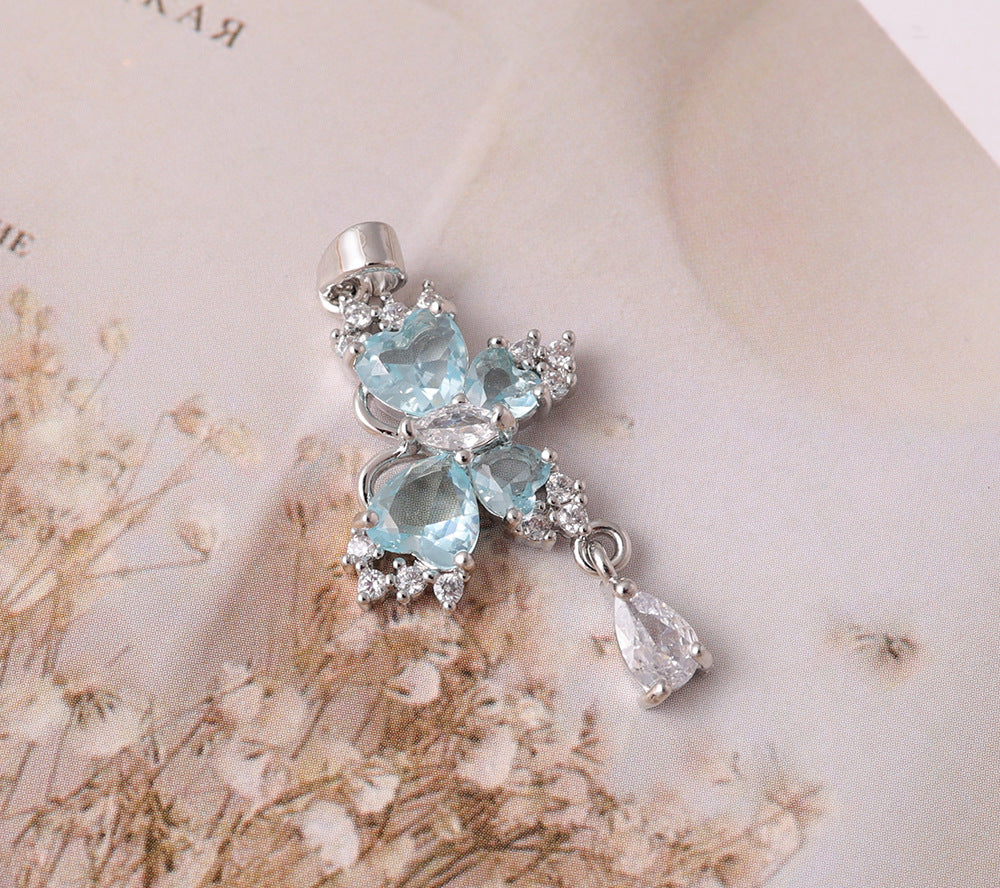 Luxury Butterfly Jeweled Sapphire Texture Two-color Everyday Pendant