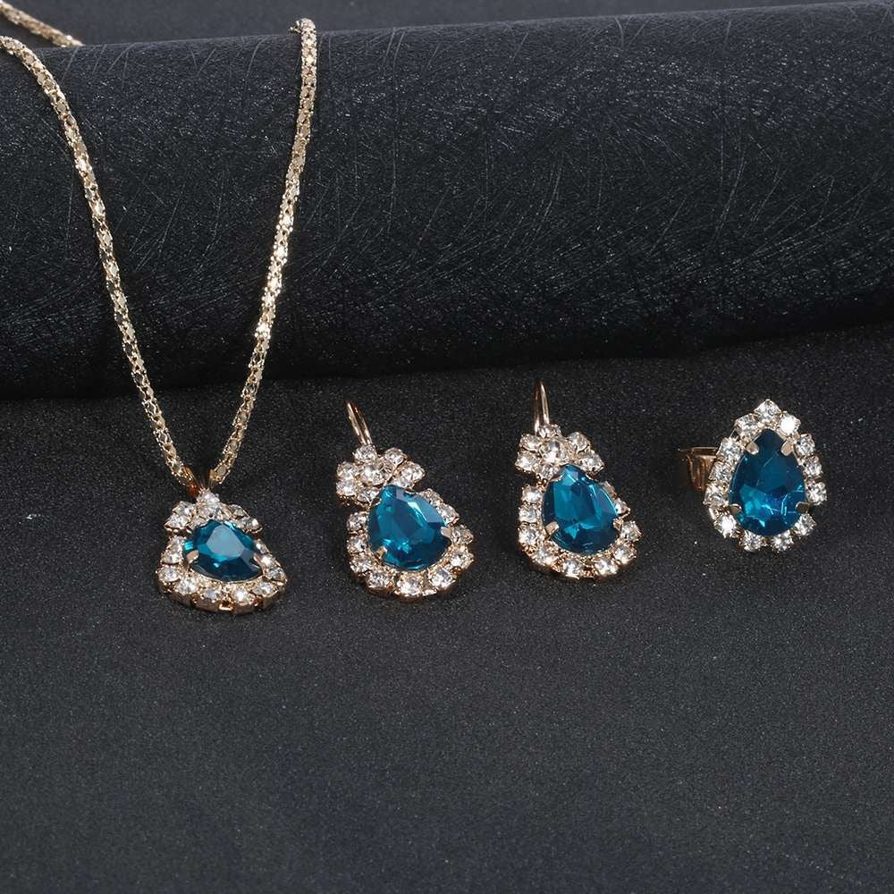 New Water Drop Heart-shaped Three-piece Jeweled Earrings