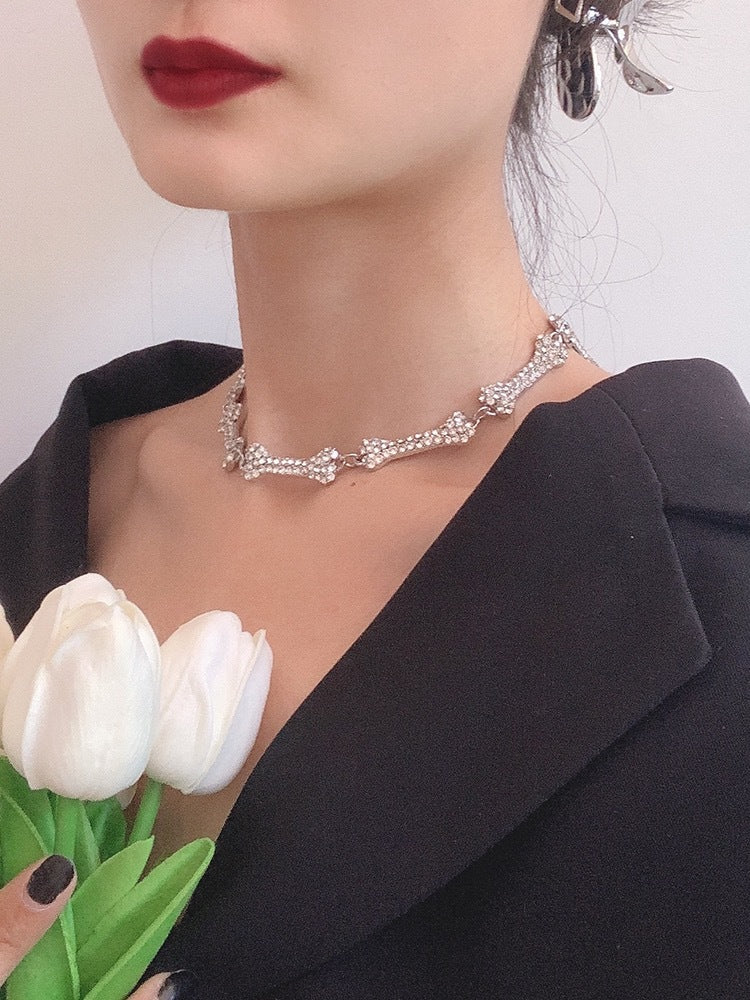 Full Diamond Bone Shape Stitching Fashion Necklaces