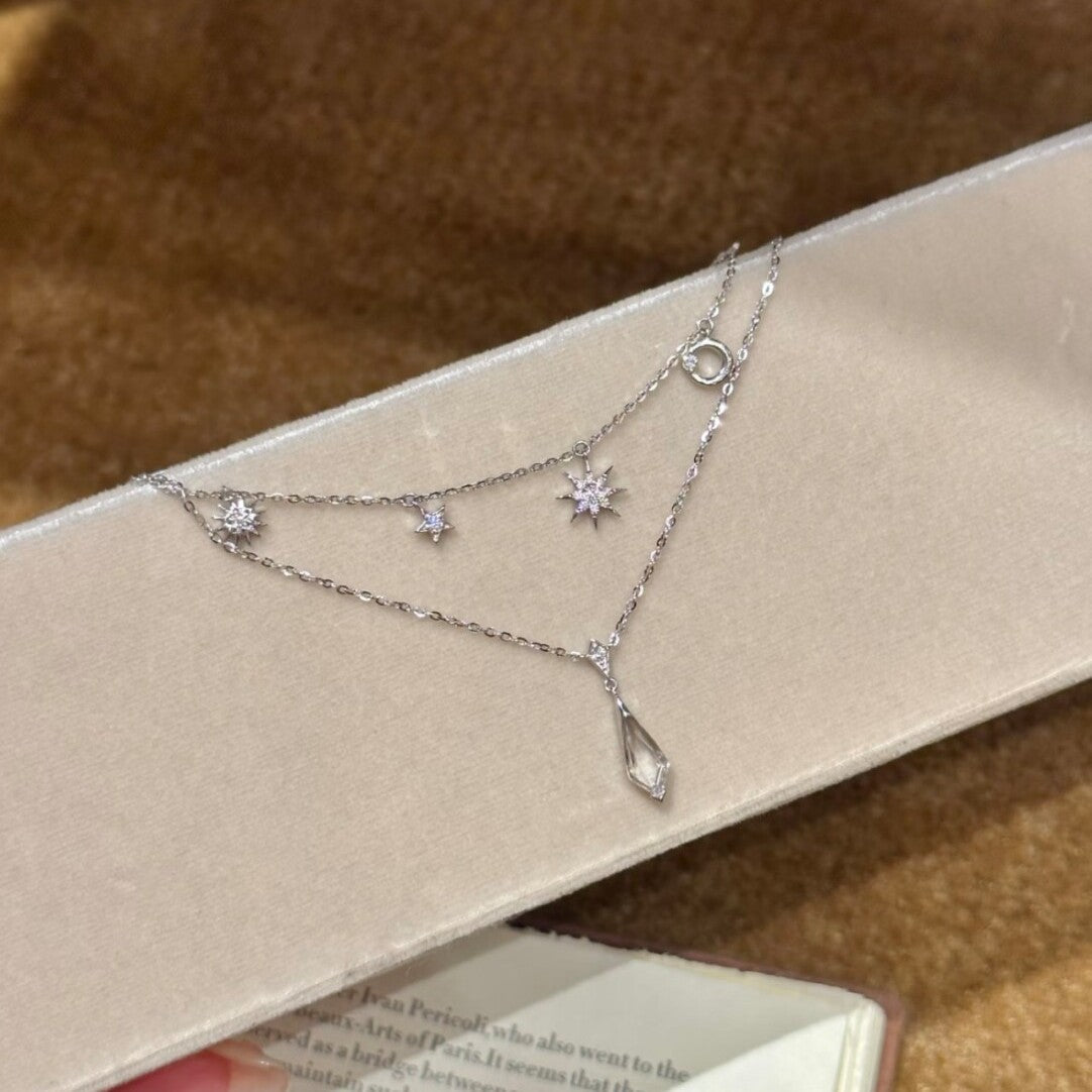 Diamond-shaped Water Drop White Crystal Clavicle Necklace