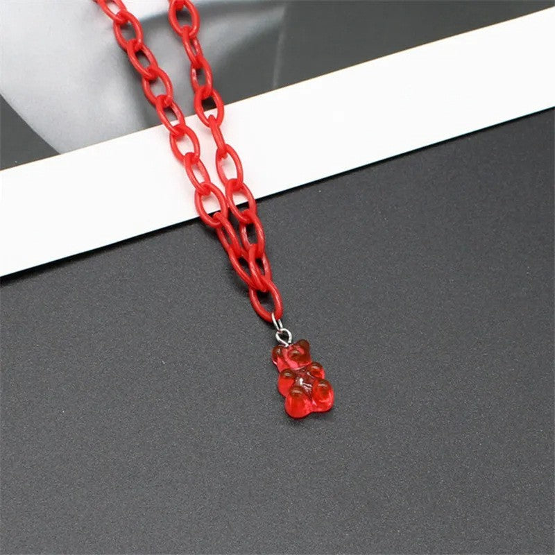 Pink Acrylic Transparent Cartoon Bear Neck Necklace