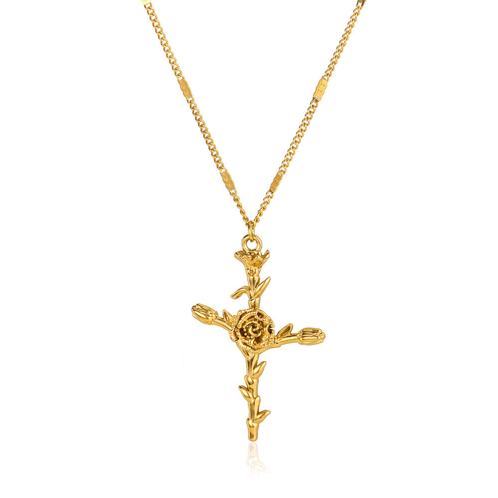 Gold-plated December Flower Three-dimensional Birthday Cross Holiday Necklace