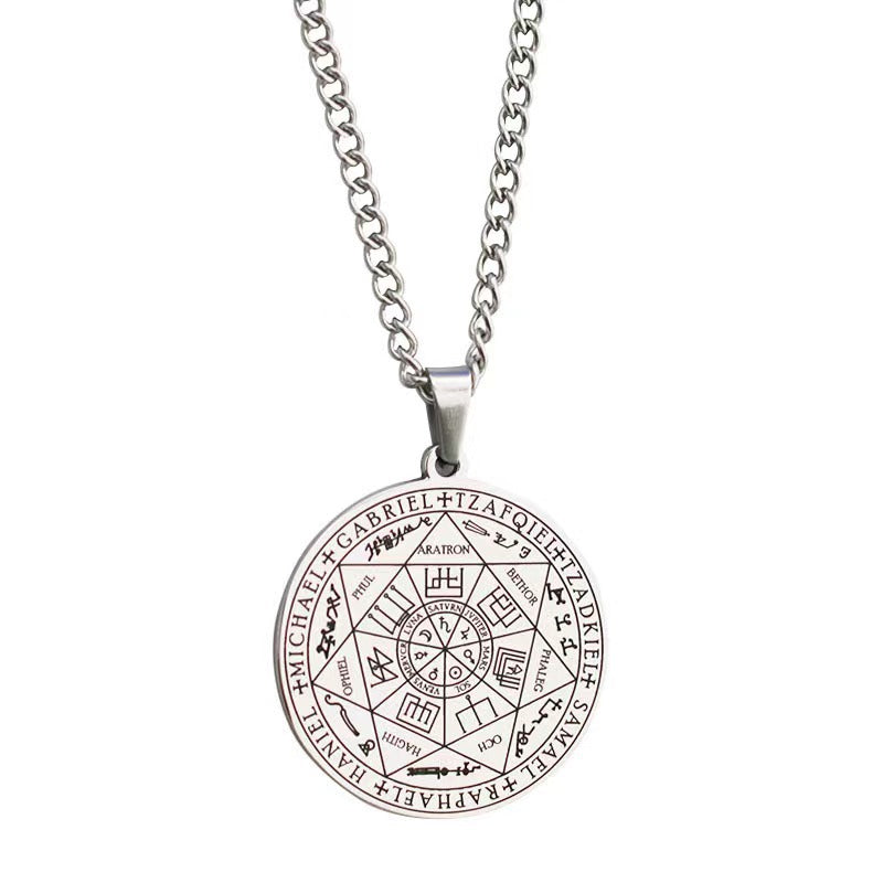 Titanium Steel Rune Seven Angel Seal Religious Scriptures Pendant