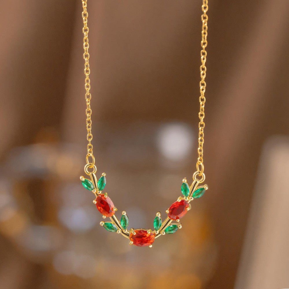 Steel Female Micro Inlaid Pink Diamond Necklace