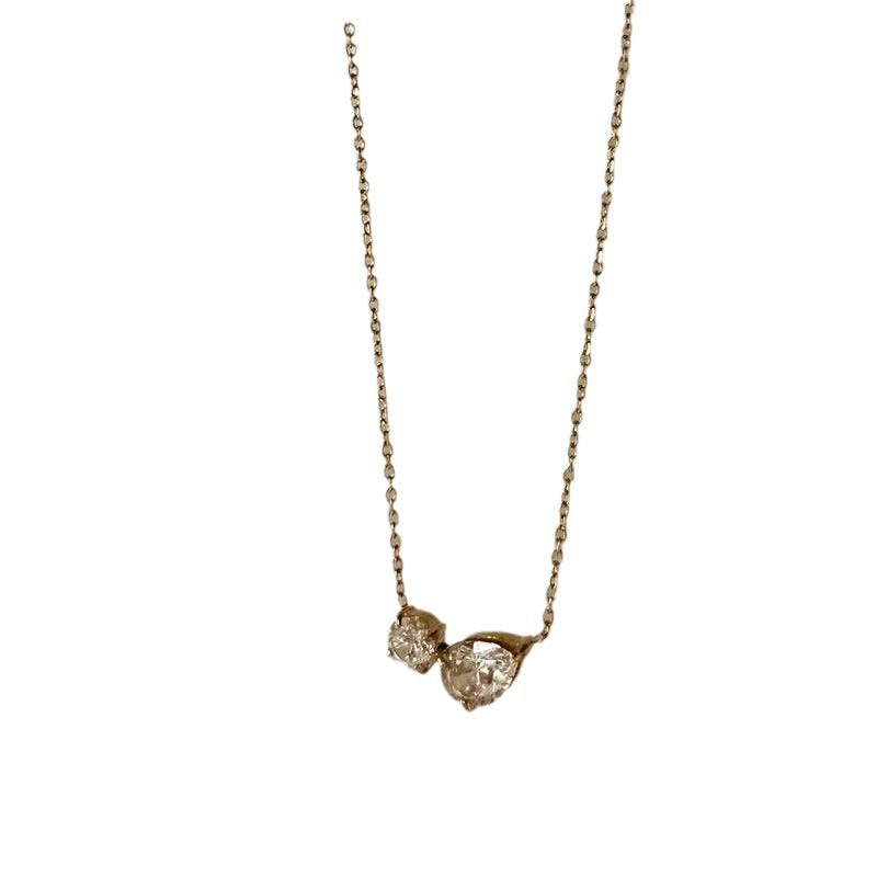 Drop Double Zirconium Stainless Steel Gold Necklace