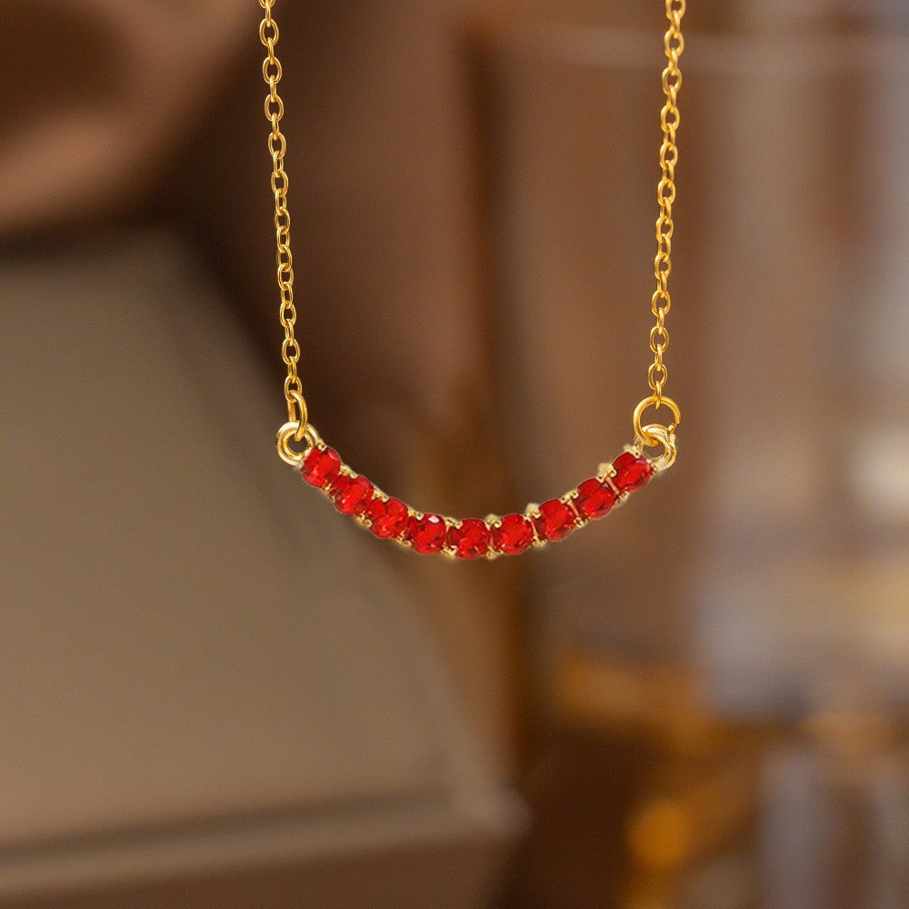 Steel Female Micro Inlaid Pink Diamond Necklace