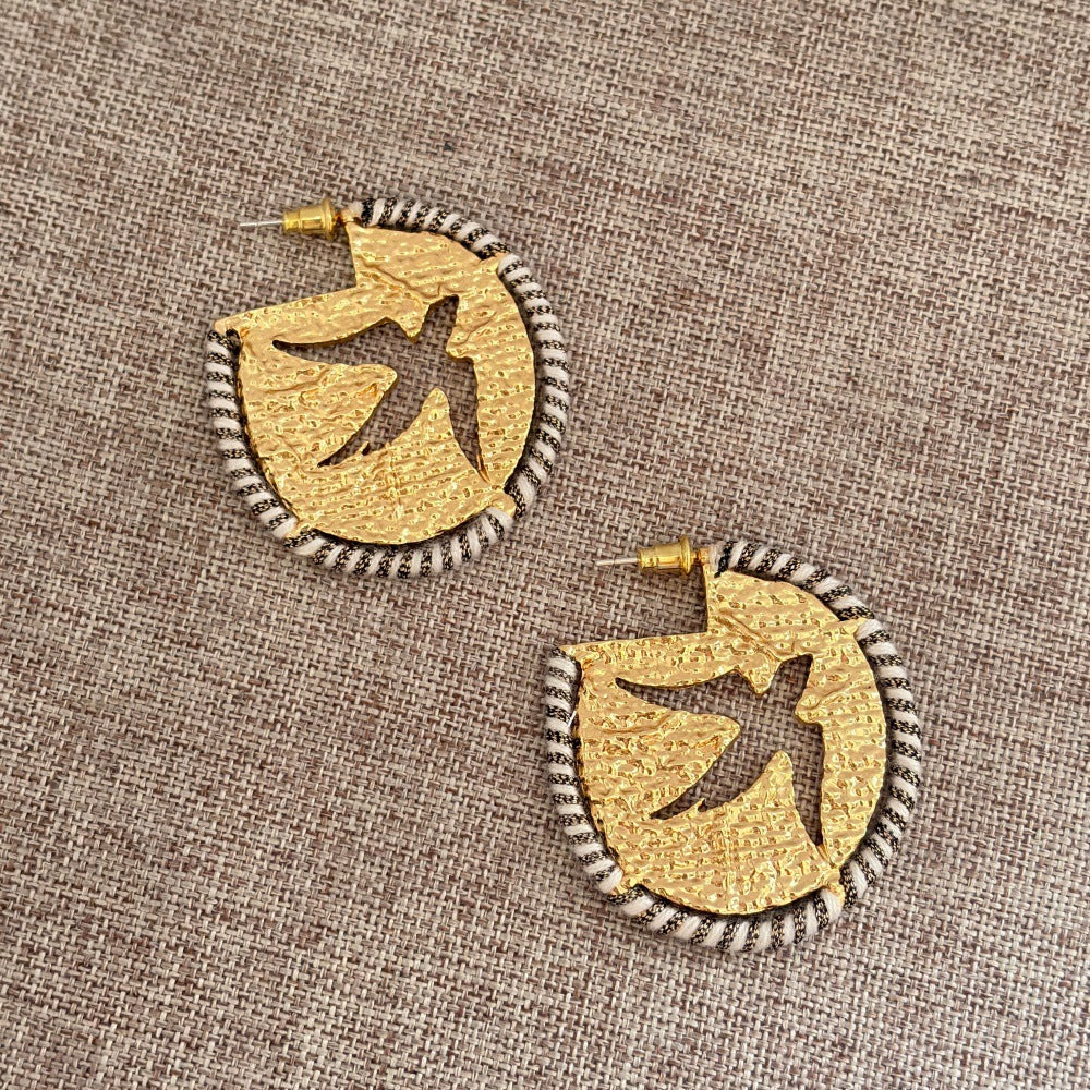 Hollow Flying Bird Round Rope Weaving Chinese Earrings