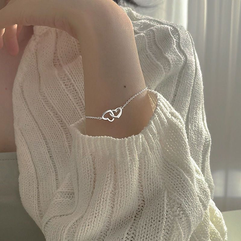 Women's Cool Style Simple Lightweight Thin Heart Korean Hollow Double Bracelets