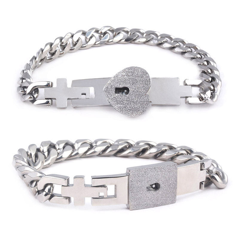 Women's & Men's Valentine's Day Gift Titanium Steel Couple Lock Heart Key Bracelet
