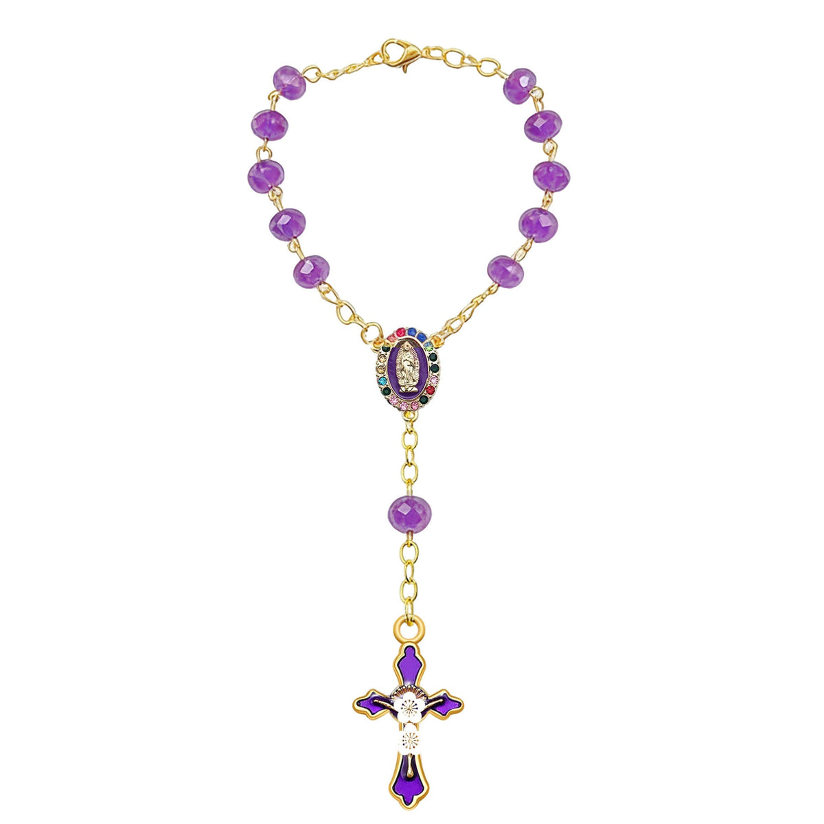 Women's & Men's Pink Crystal Diamond Triangle Cross Baptism Bracelet