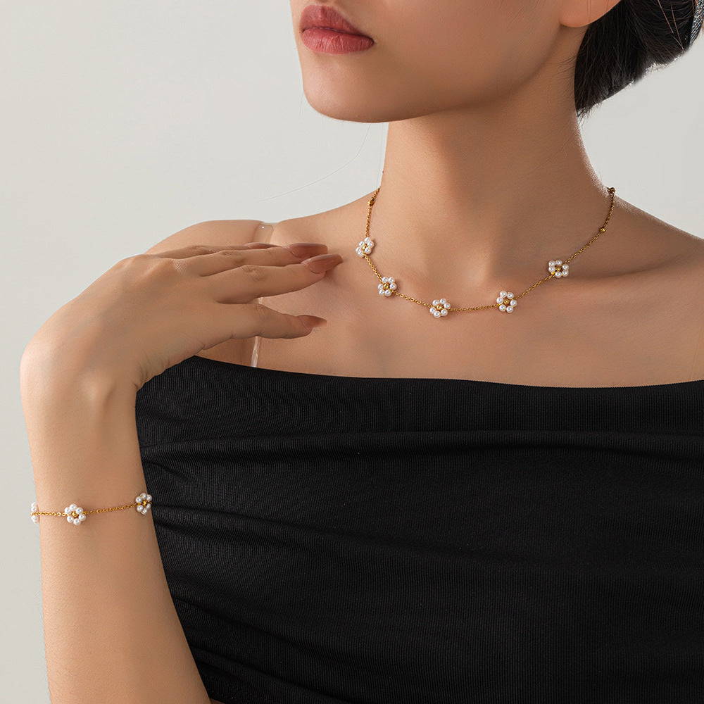 Beaded Chain Flower Pearl Niche High Jewelry Set