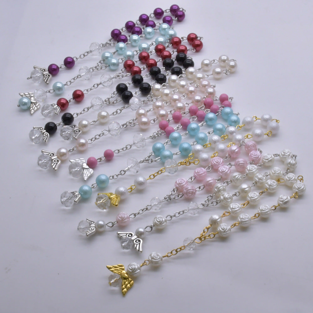 Rosary Love Angel Wings Rose Pearl Bracelet
