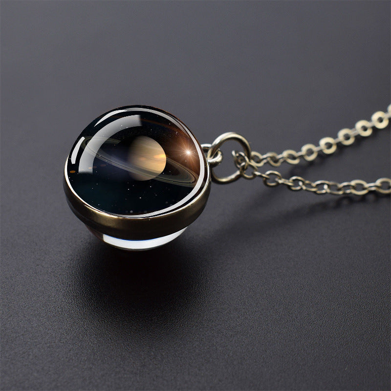 System Galaxy Nebula Double-sided Time Stone Necklace