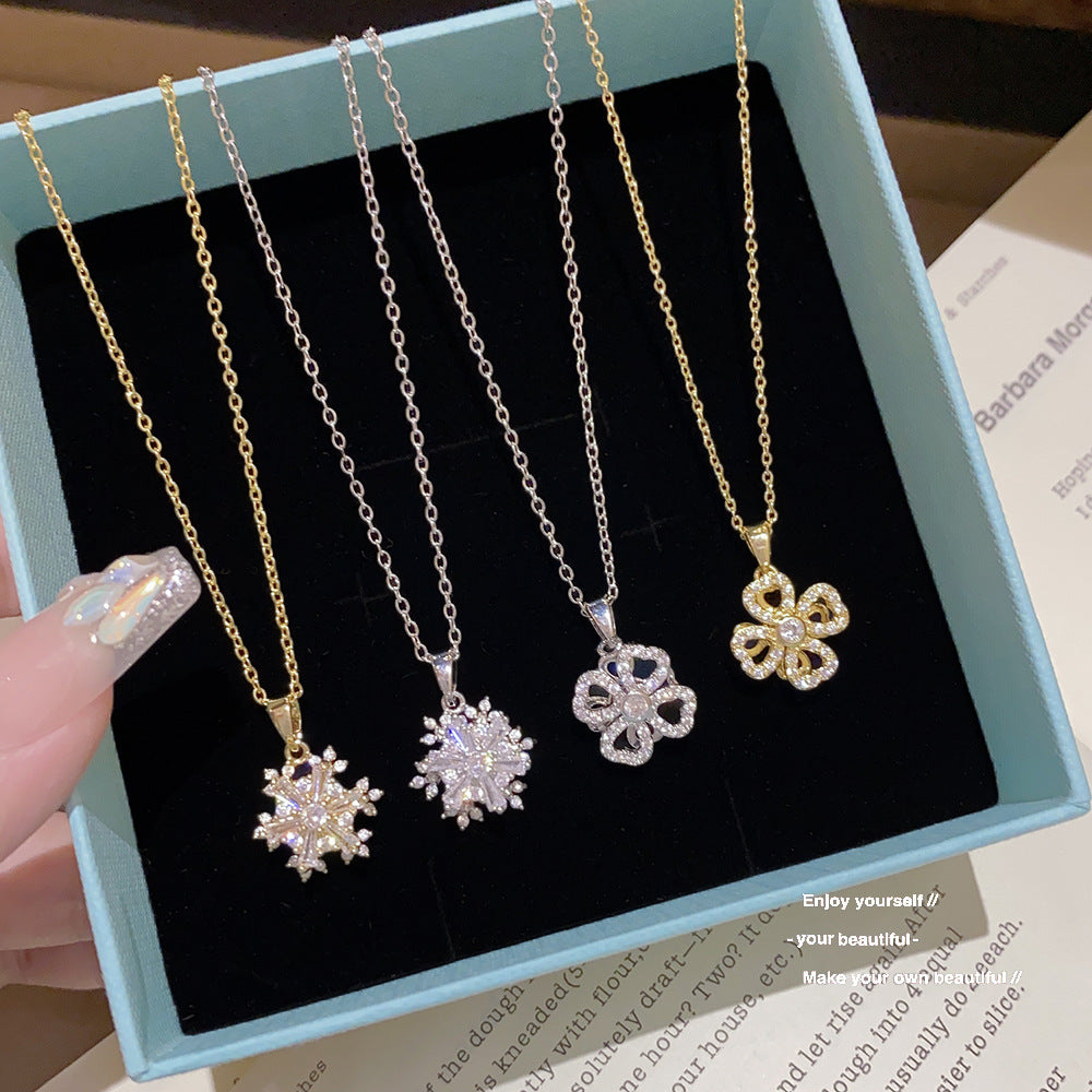 Personalized Fashion Rotating Four-leaf Light Luxury Minority Design High Sense Necklaces