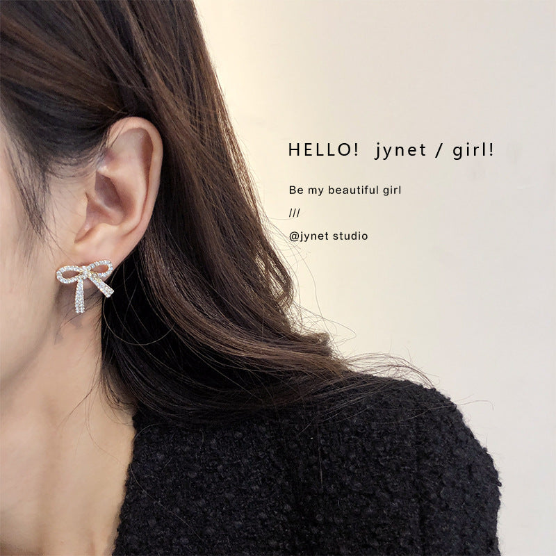 Women's Full Diamond Sier Summer Niche Vertical Stud Earrings