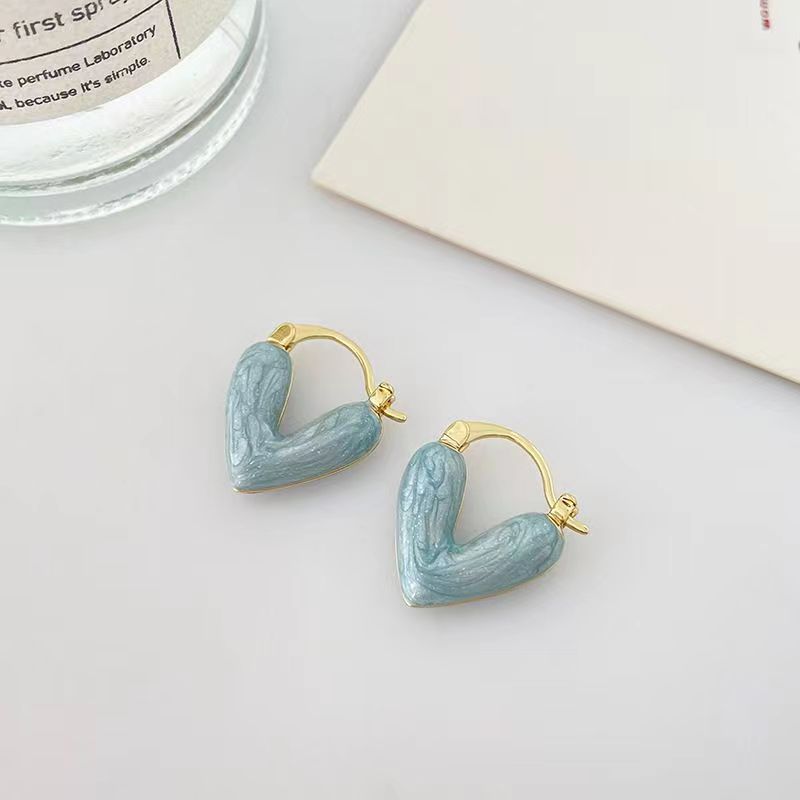 Glazed Love Heart Female French Senior Fashion Stud Earrings
