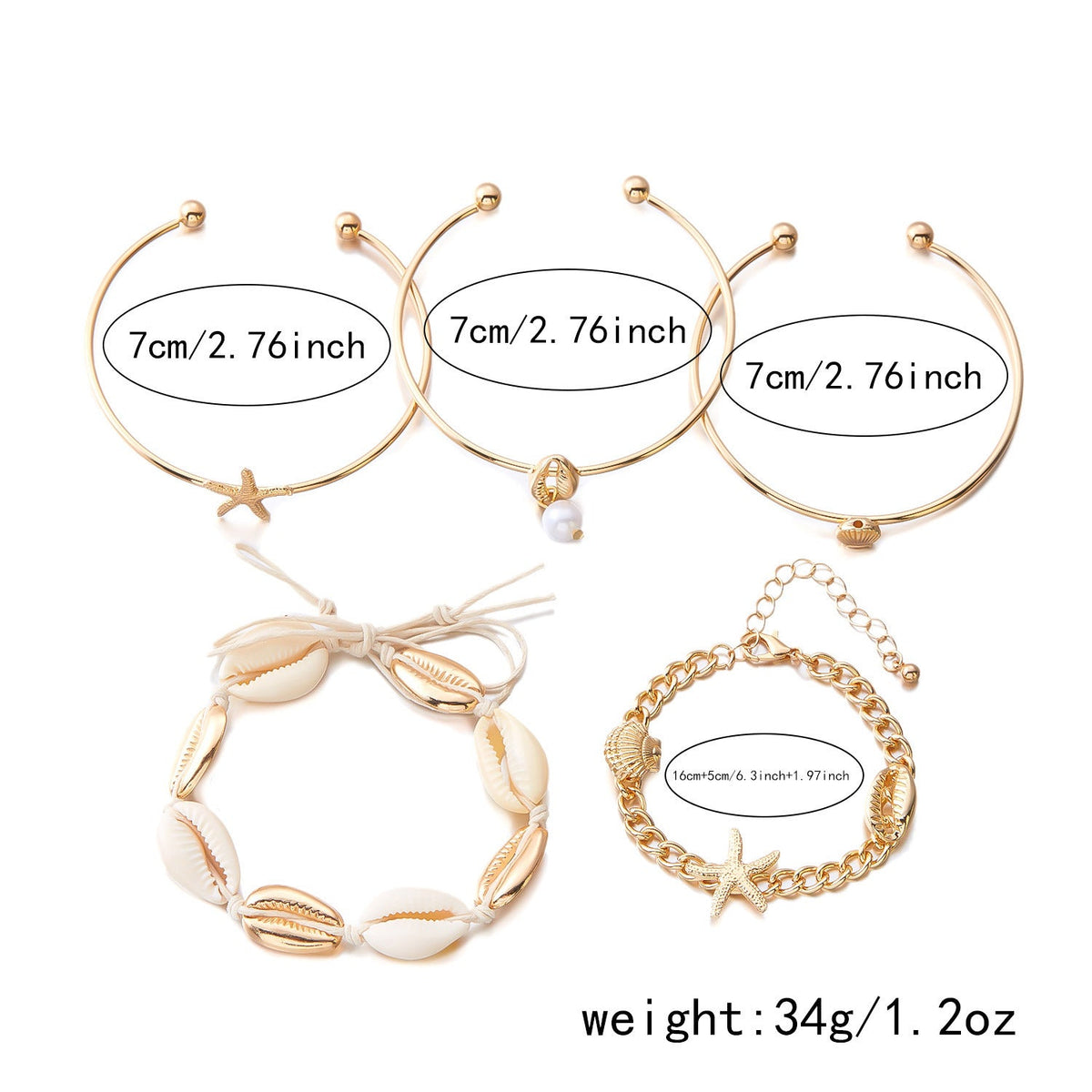 Women's Starfish Shell Open-ended High-grade Metal Niche Bracelets
