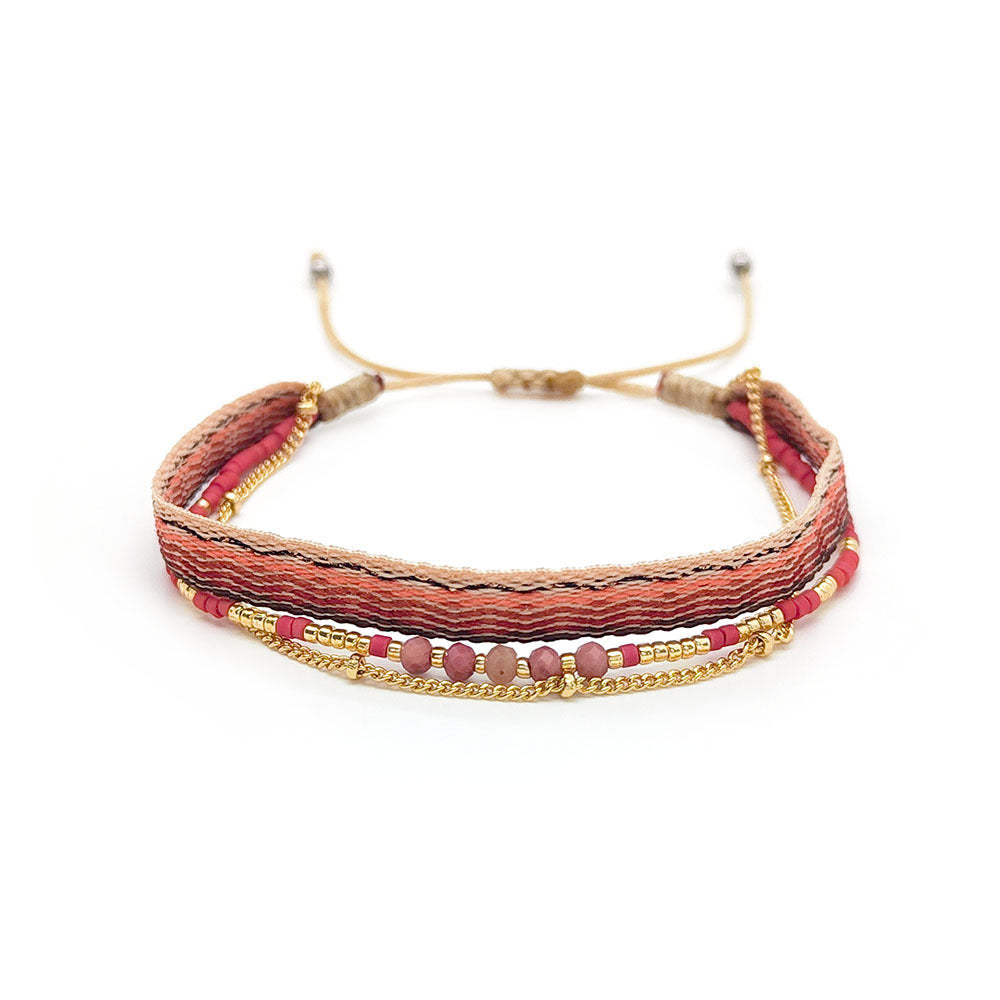 Women's Style Ribbon Twin Carrying Strap Simple Bead Bracelets