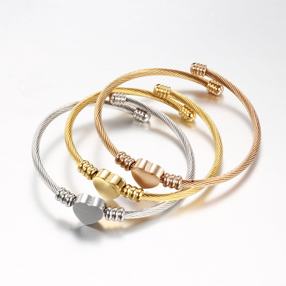 Women's Steel Love Cable Titanium Open-end Simple Fashion Bracelet