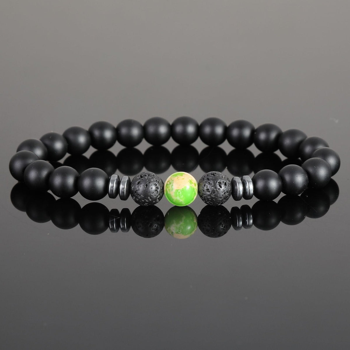 Women's & Men's Black Bead Stone Hematite Spacer Volcanic Bracelets