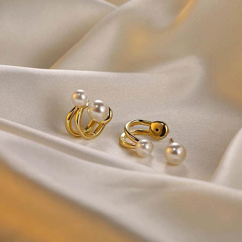 Women's Lux Pearl Design High-grade Personalized Fashionable Two Stud Earrings