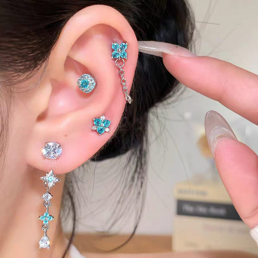 Pa Green Zirconium Umbilicaria Bone Nail Collection Earrings