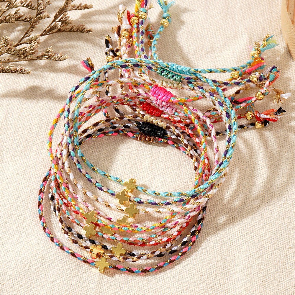 Women's Four-color Cotton Cross Handmade Carrying Strap Couple High Bracelet