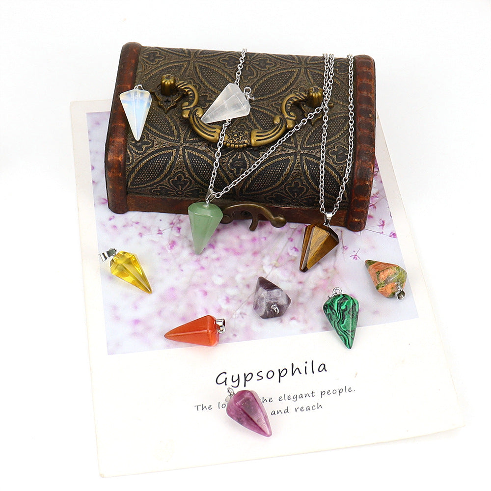 Stone Crystal Faceted Tapered Hexagon Prism Bullet Necklaces