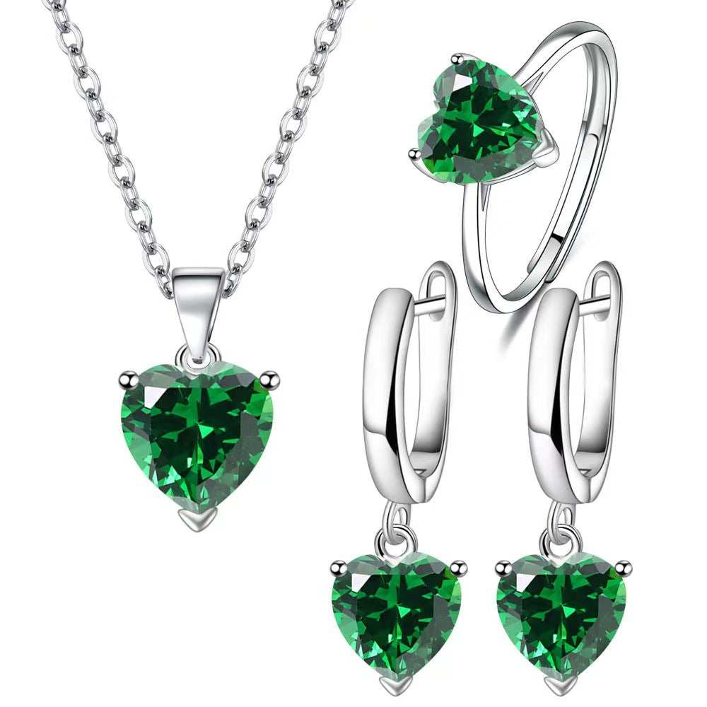 Love Female Personality Creative Open-end Zircon Heart-shaped Jewelry Set