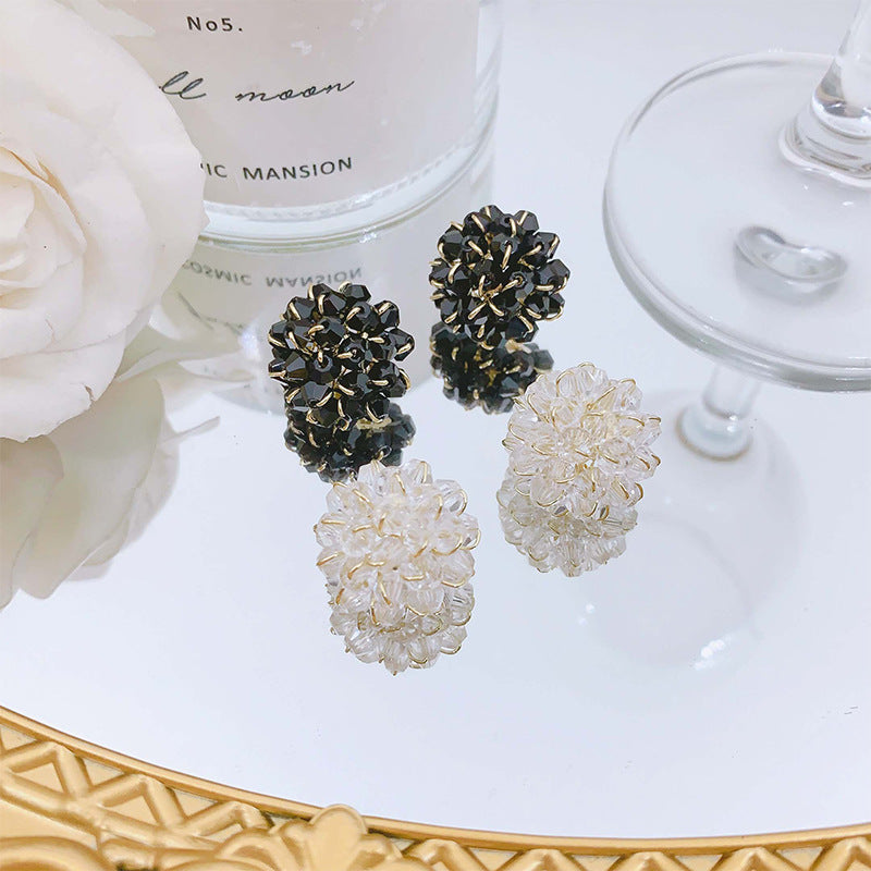 Women's Fresh Personality Crystal Ball For Fashion High Sense Temperament Sier Earrings