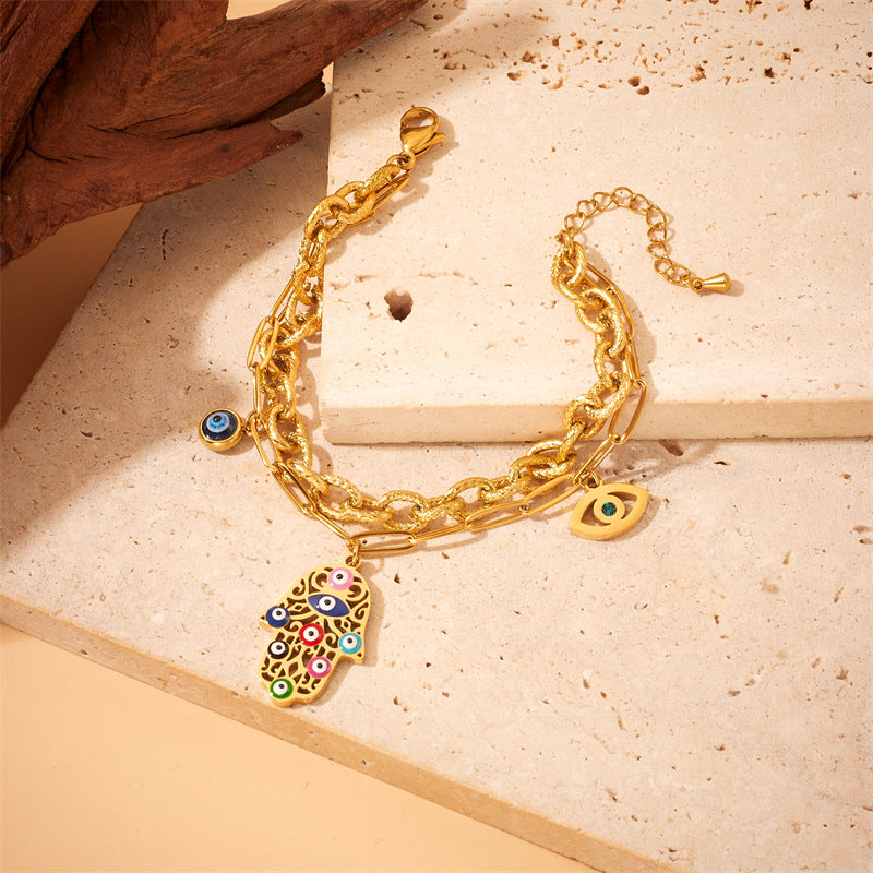 Plated Vintage Turkish Eyes Palm Stainless Steel Necklaces