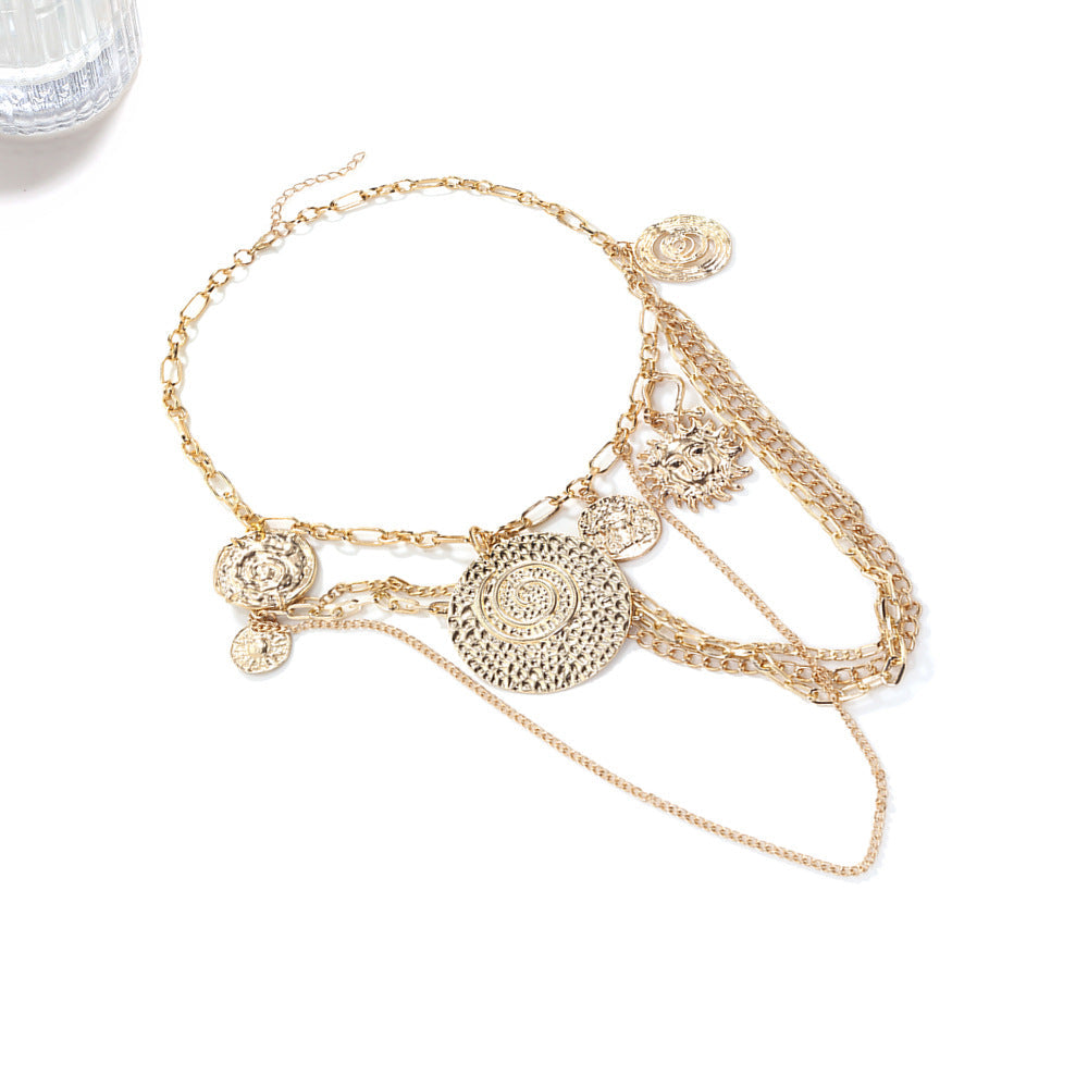 Exaggerated Design Twin Geometric Coin Sun Element Niche Necklace