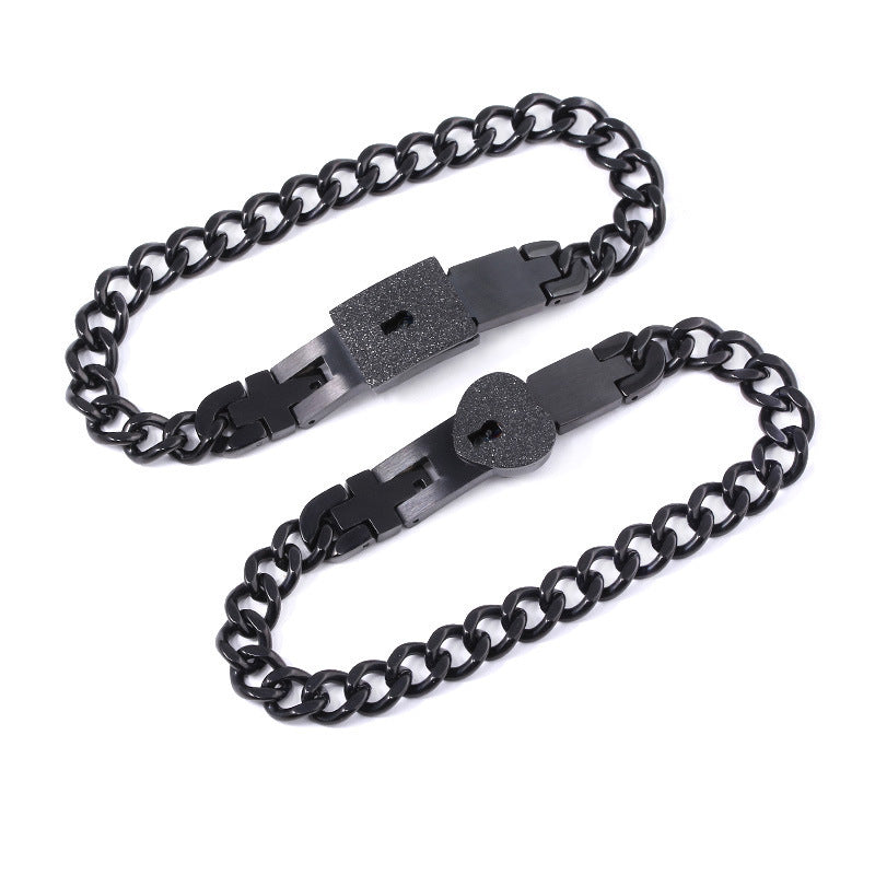 Women's & Men's Valentine's Day Gift Titanium Steel Couple Lock Heart Key Bracelet