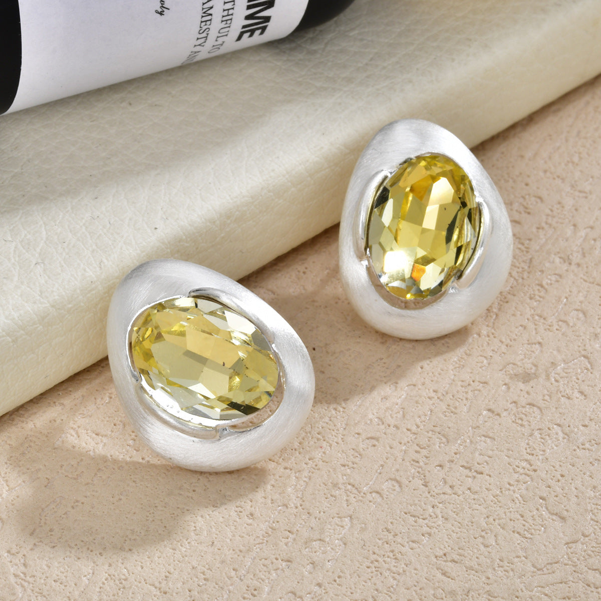 Women's Irregular Sier Brushed Color Super Flash Glass Temperament Stud Earrings