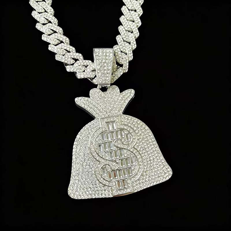 Alloy Personality Rock Candy Diamond Beauty Gold Coin Money Pendant