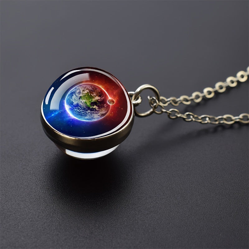 System Galaxy Nebula Double-sided Time Stone Necklace
