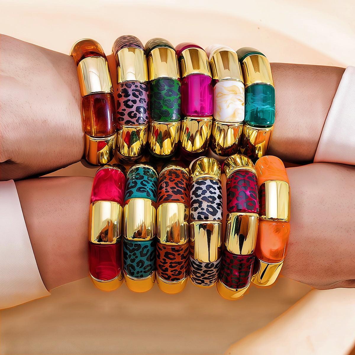 Fashion Acrylic Beaded Colorful Geometric Stitching Design Bracelets