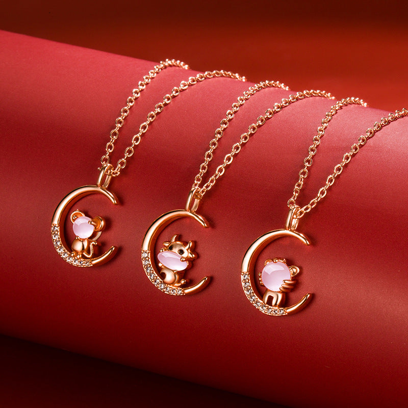 Women's Korean Style Ross Chinese Zodiac Rose Gold Pendant