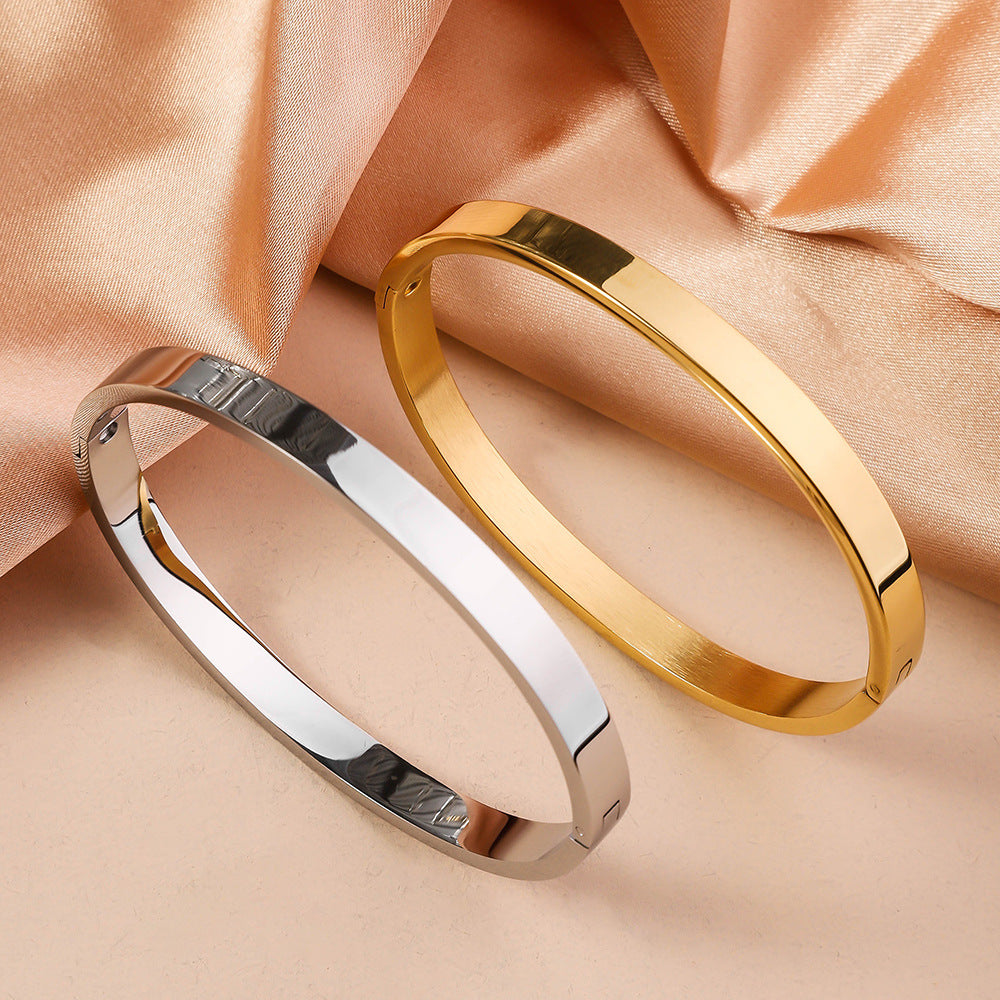 Women's Wide Glossy Stylish Opening Buckle Stainless Bracelet