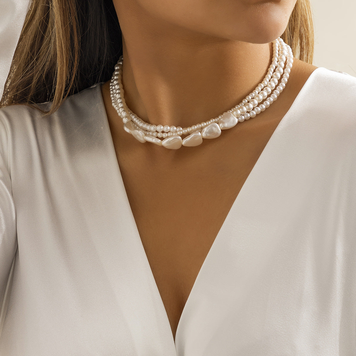 Woven Baroque Niche Round Beads Chain Necklaces