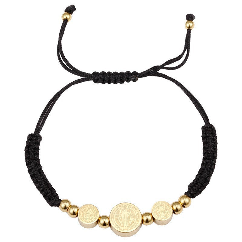 Gold Stainless Steel Braided Rope Titanium Priest Bracelet