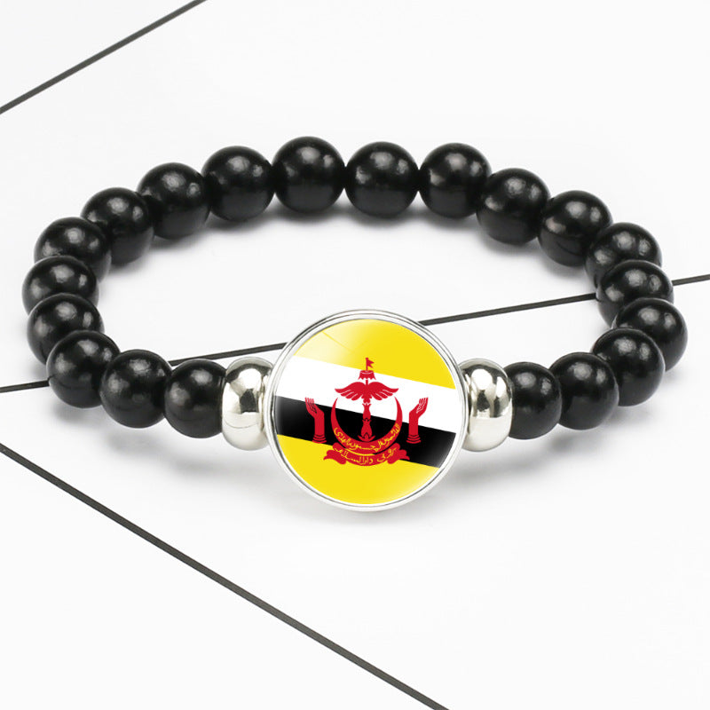 Flag Pattern Time Stone Black Elastic String Beads Bracelets