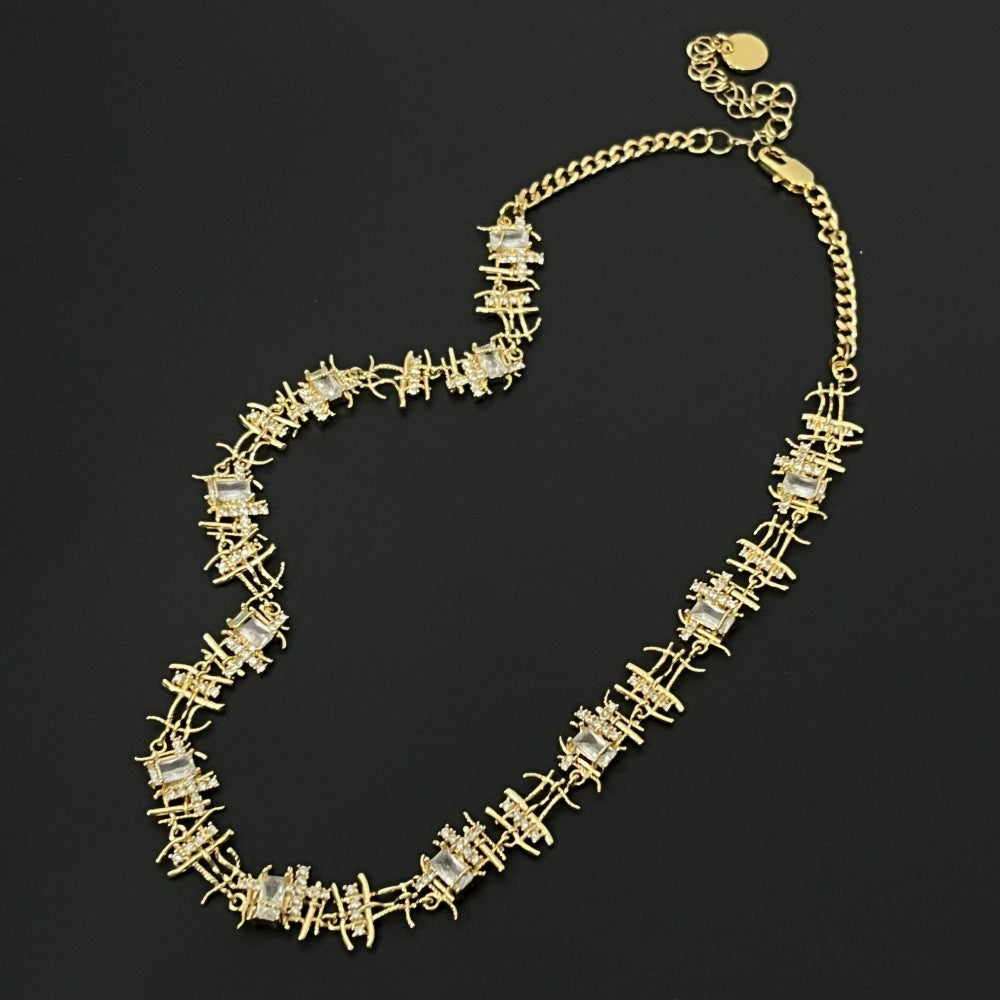 Zircon Ear Female Irregular Design Sier Metal Necklace