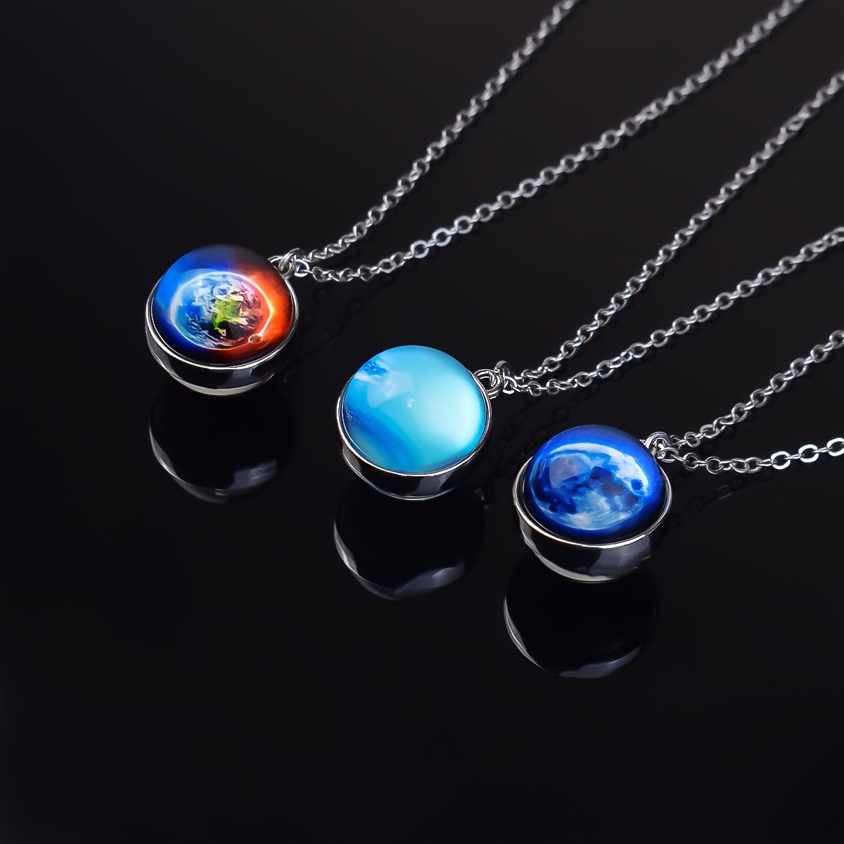 System Galaxy Nebula Double-sided Time Stone Necklace