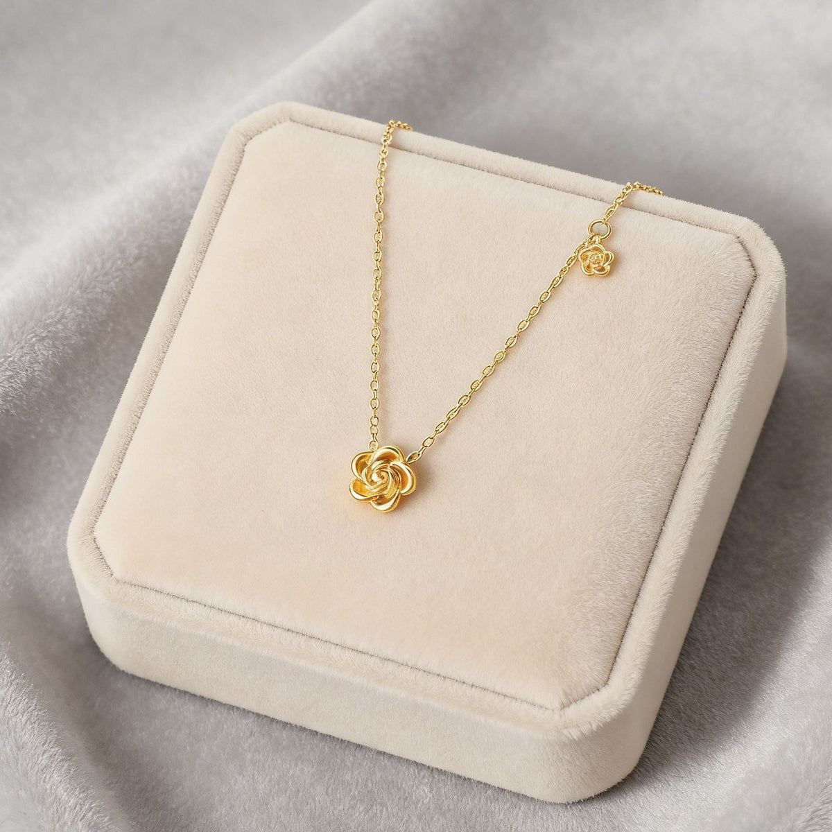 Women's Stainless Steel Retro Camellia Clavicle Chain Exquisite Twin Jewelry Set