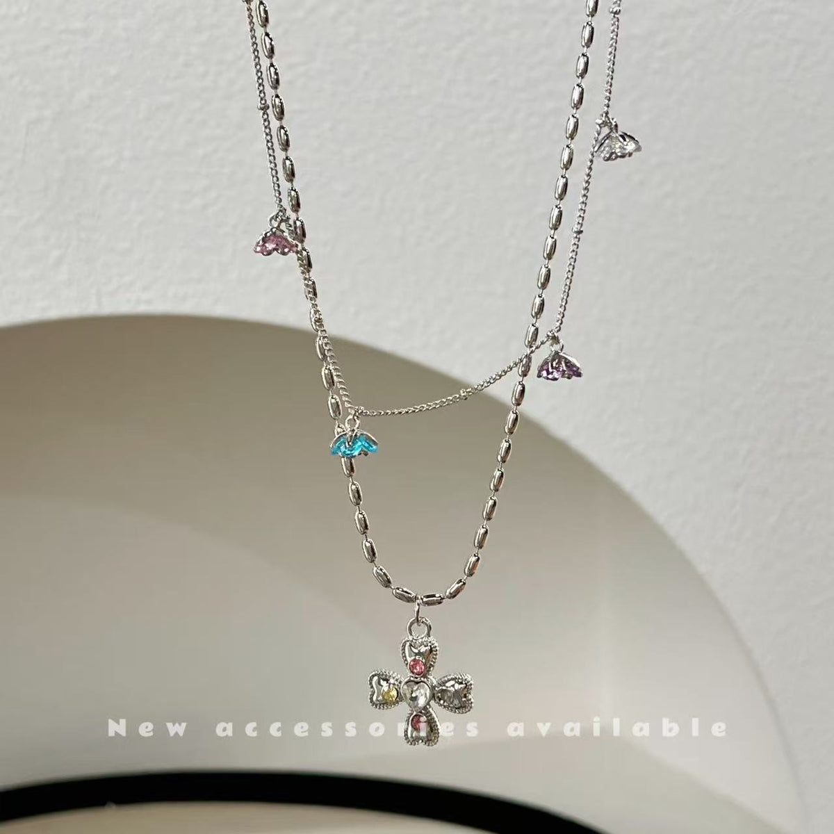 Korean Style Sweet Cool Colorful Crystals Cross Pendants