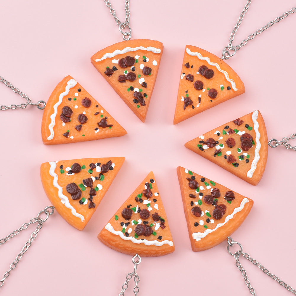 Round Stitching Pizza Good Friend Girlfriends Necklace